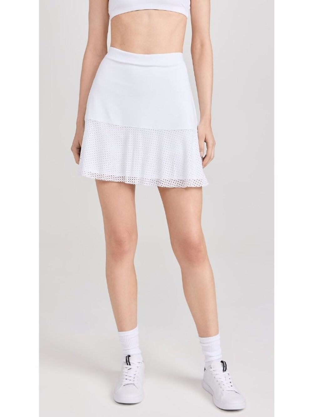 RLX Ralph Lauren White Eyelet Four Way Stretch Golf Skort Ruffle Hem